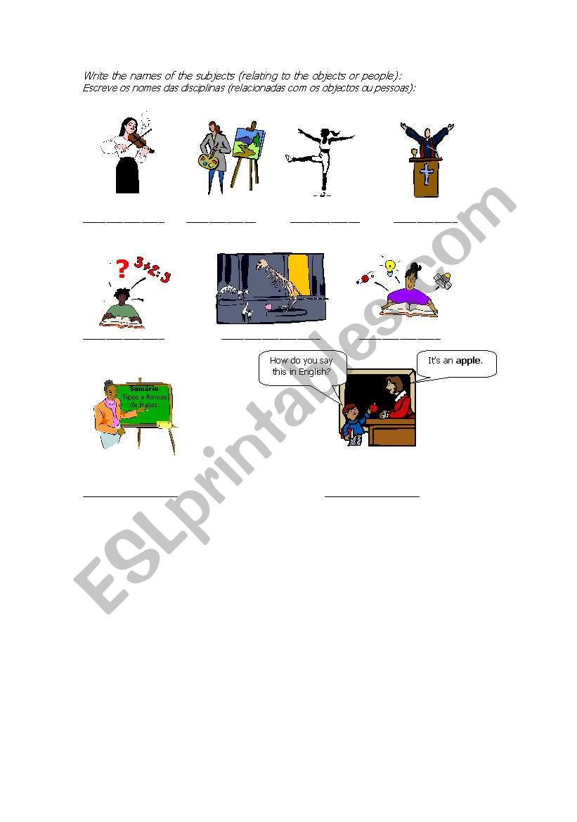 Subjects worksheet