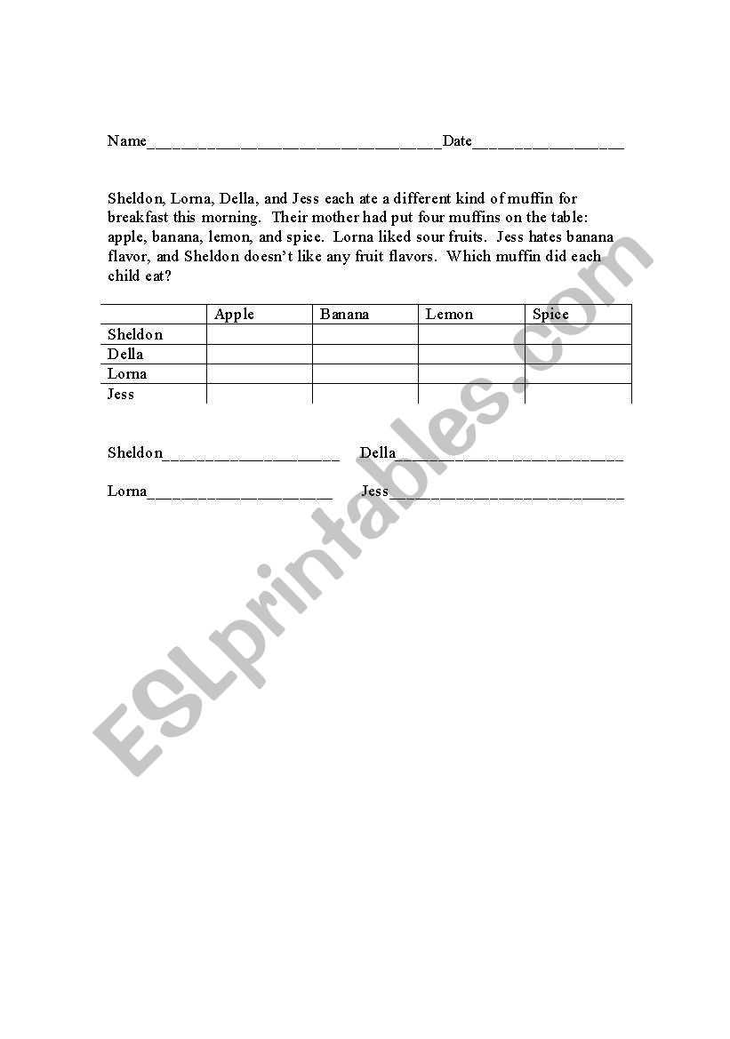 Logic Grid Math worksheet