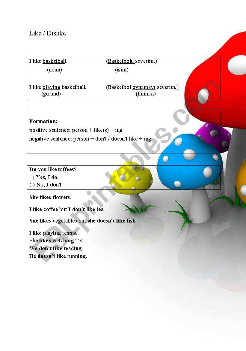 LIKE / DISLIKE worksheet