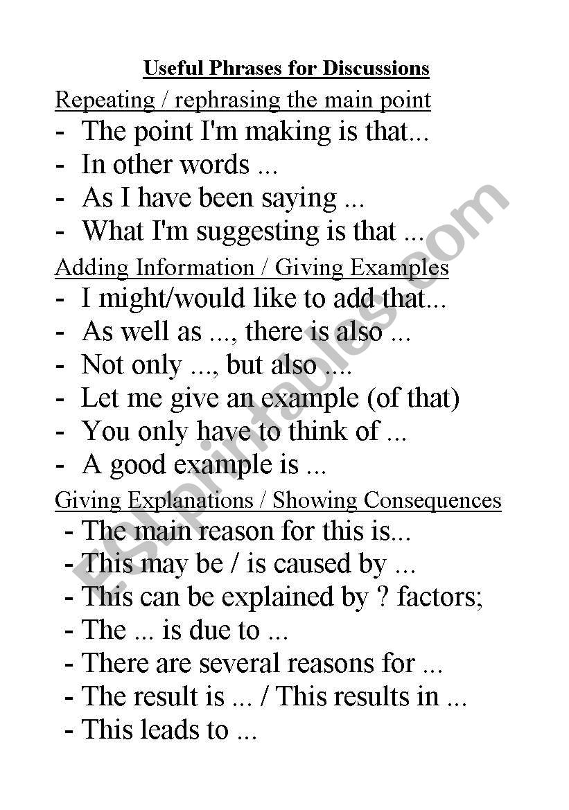 Useful Phrases for Discussions  - OHT