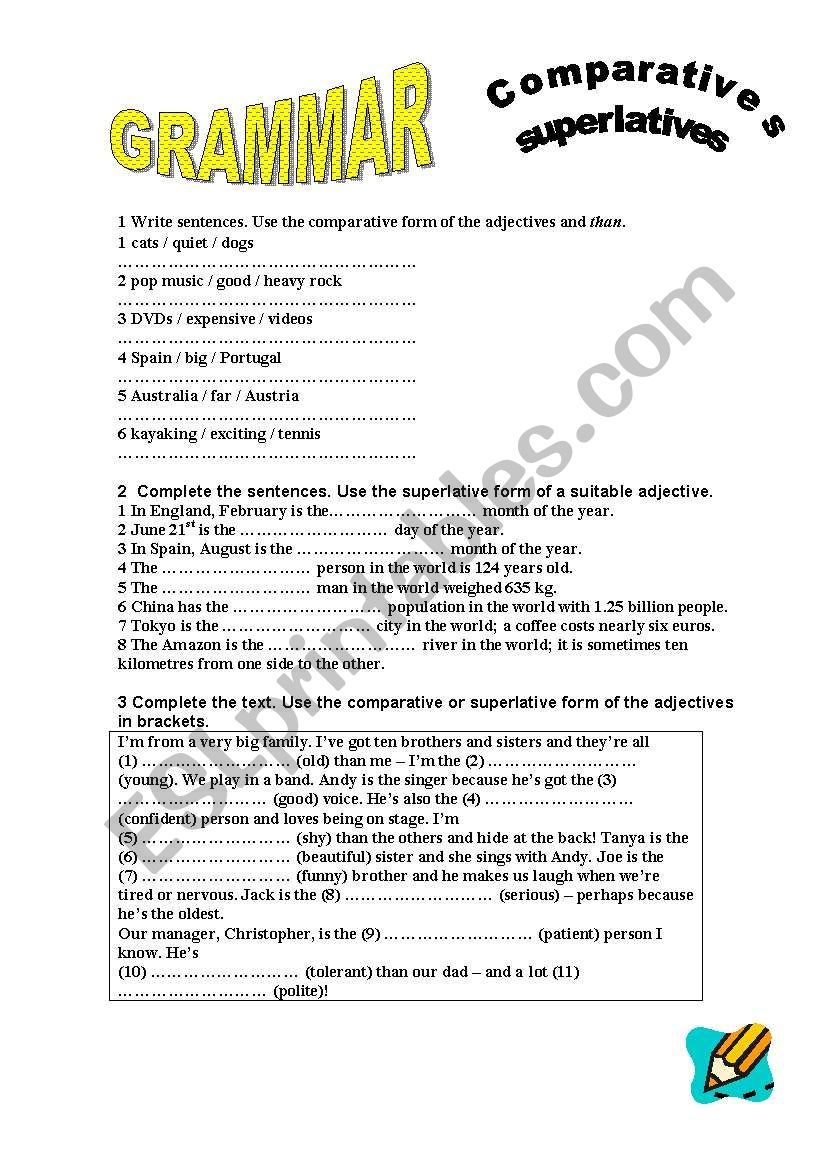 Comparative and superlative worksheet