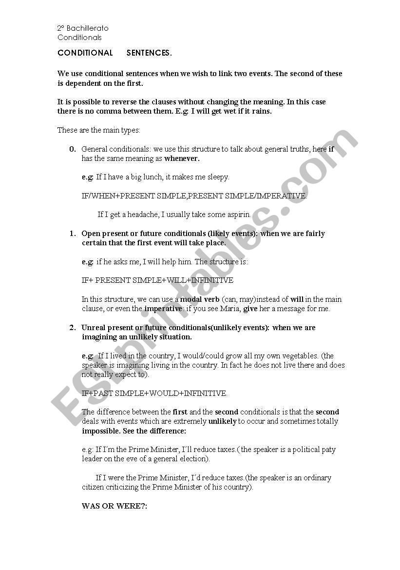 CONDITIONAL worksheet