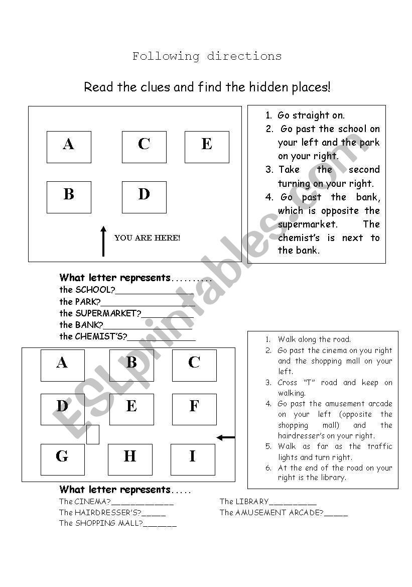 Following Directions worksheet