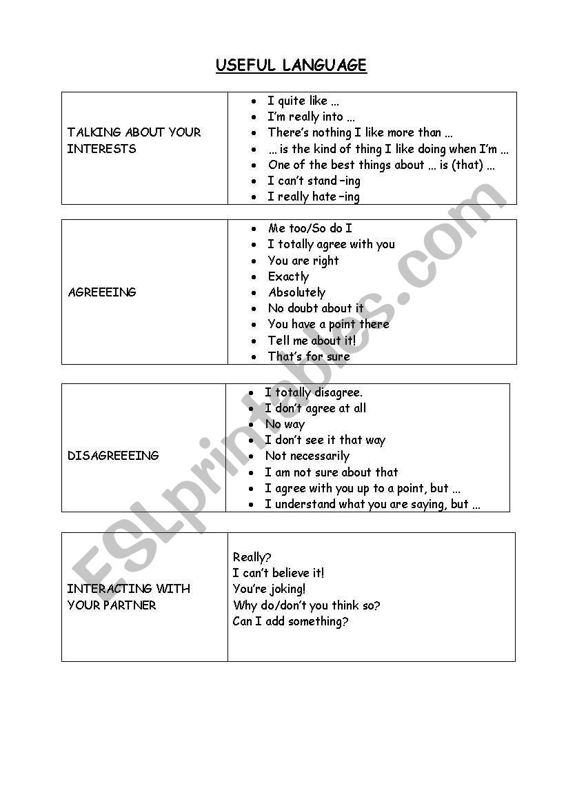 agreeing and disagreeing worksheet