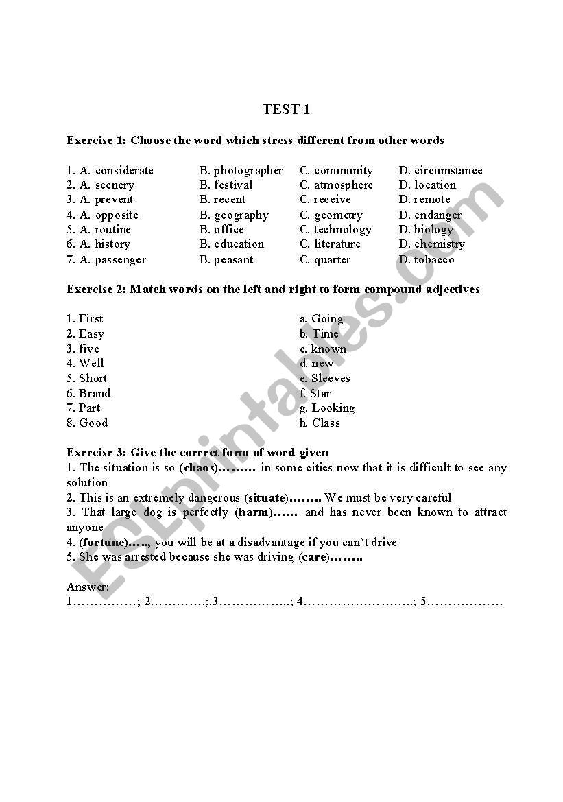 test worksheet