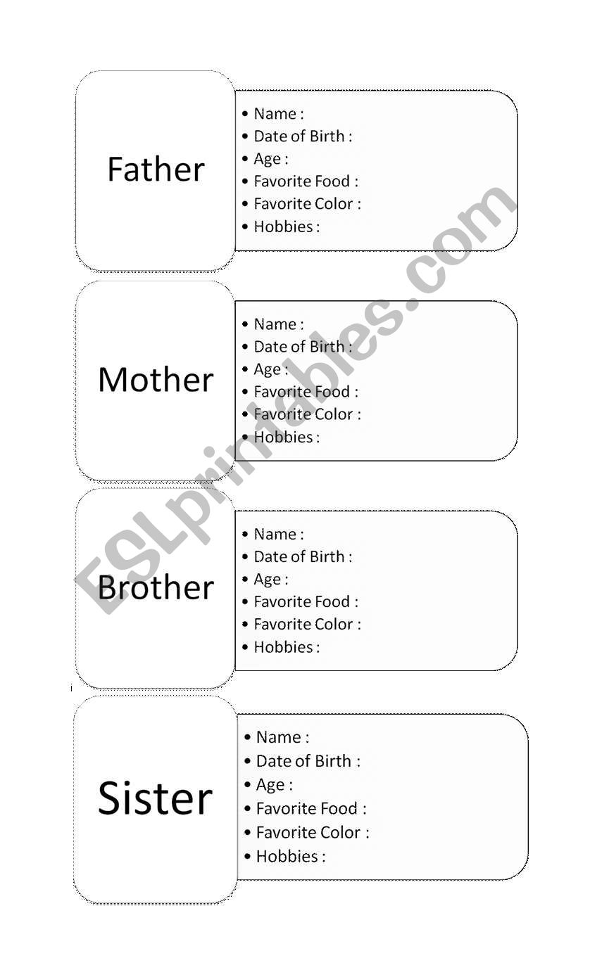 My family data worksheet