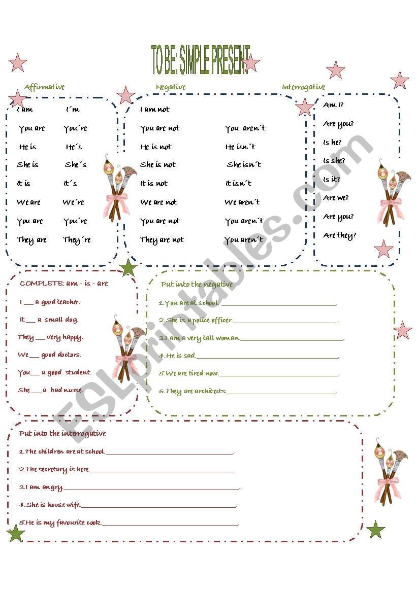 TO BE:S PRESENT EXERCISES worksheet
