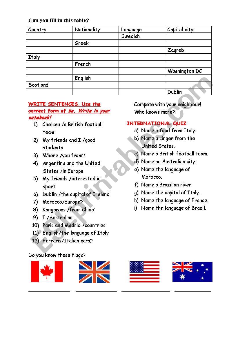 Countries and languages worksheet