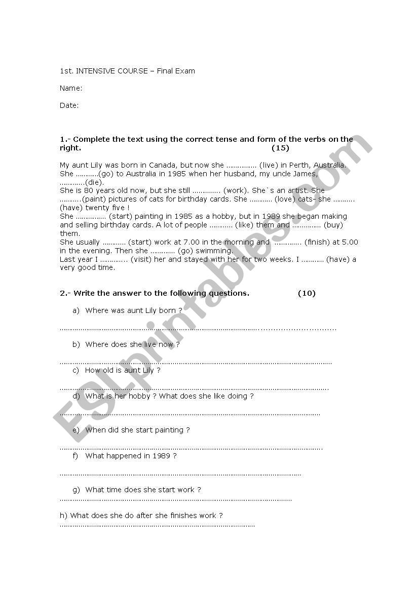 Test for beginners worksheet