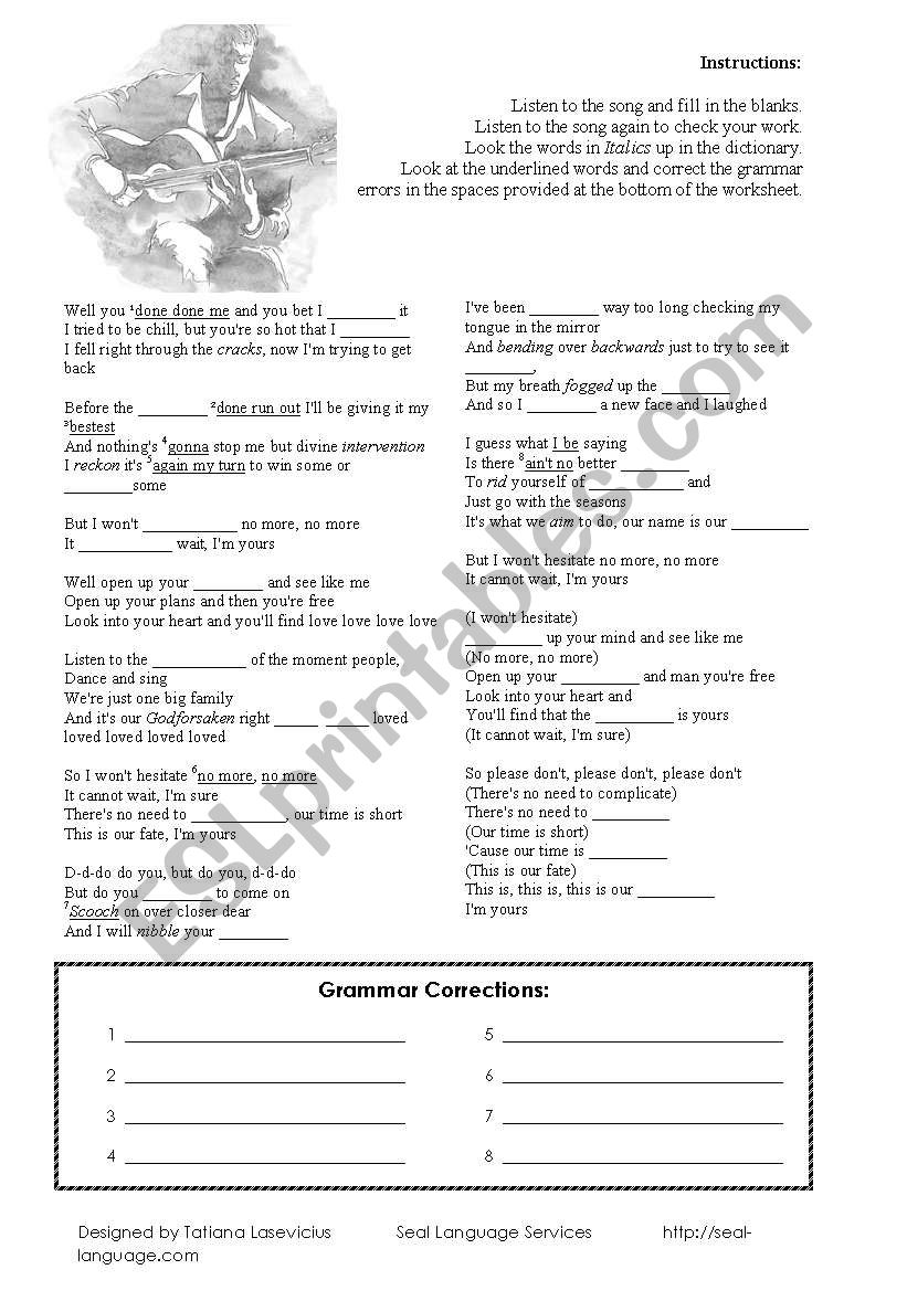 Jason Mraz - Im Yours Worksheet