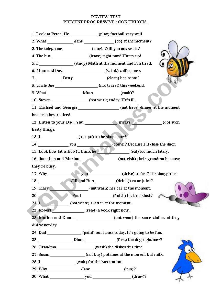 present continuous worksheet