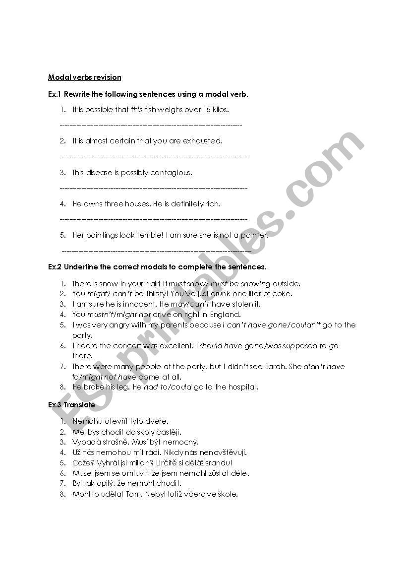 modal verbs revision worksheet