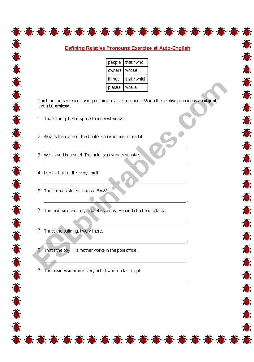 relative pronouns worksheet