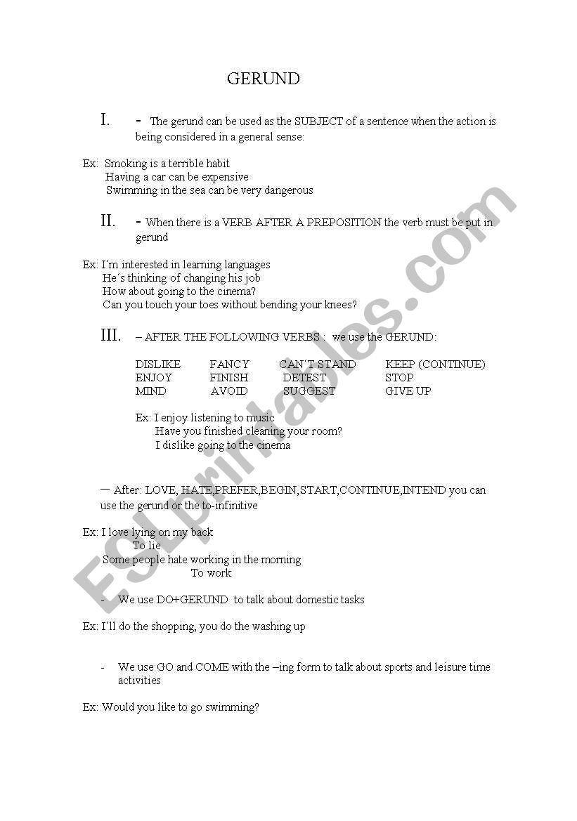 gerunds worksheet