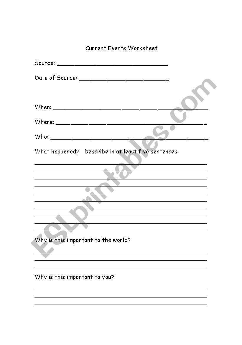 Current Events worksheet