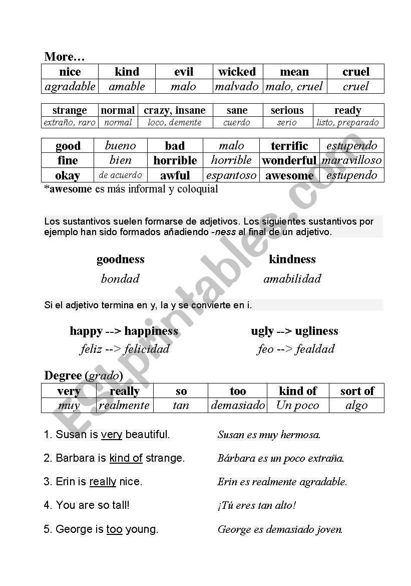 Adjectives II worksheet