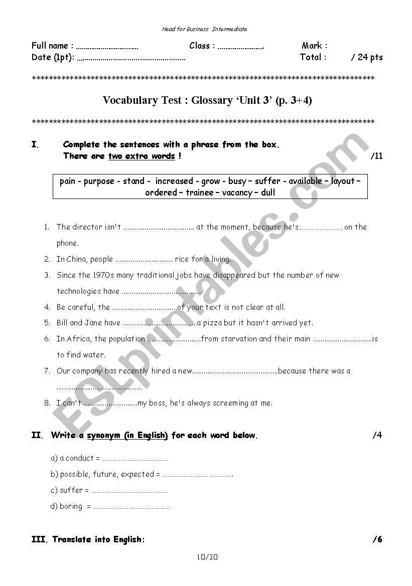 VOCABULARY worksheet