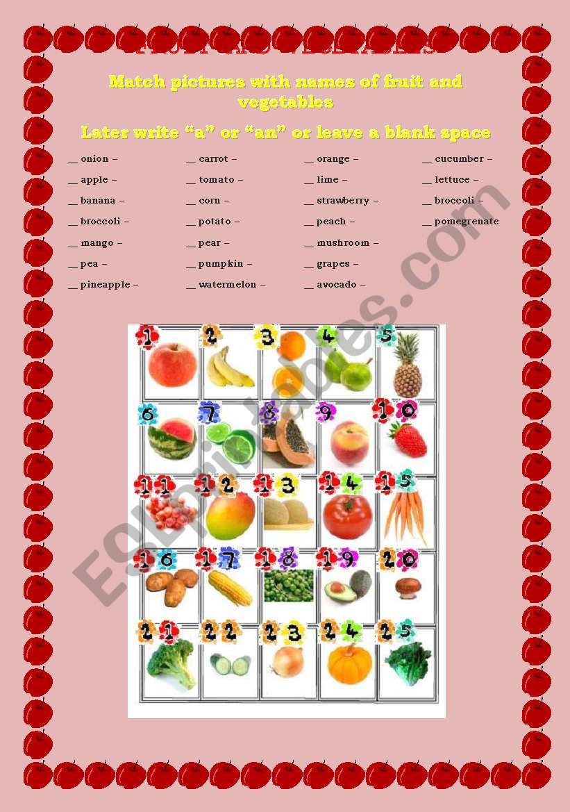 Fruit and vegetables worksheet