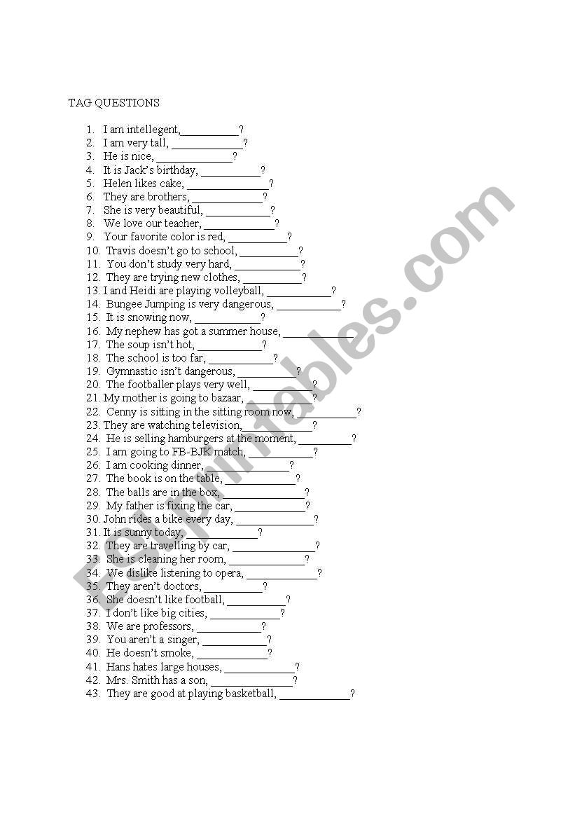 TAG QUESTIONS worksheet