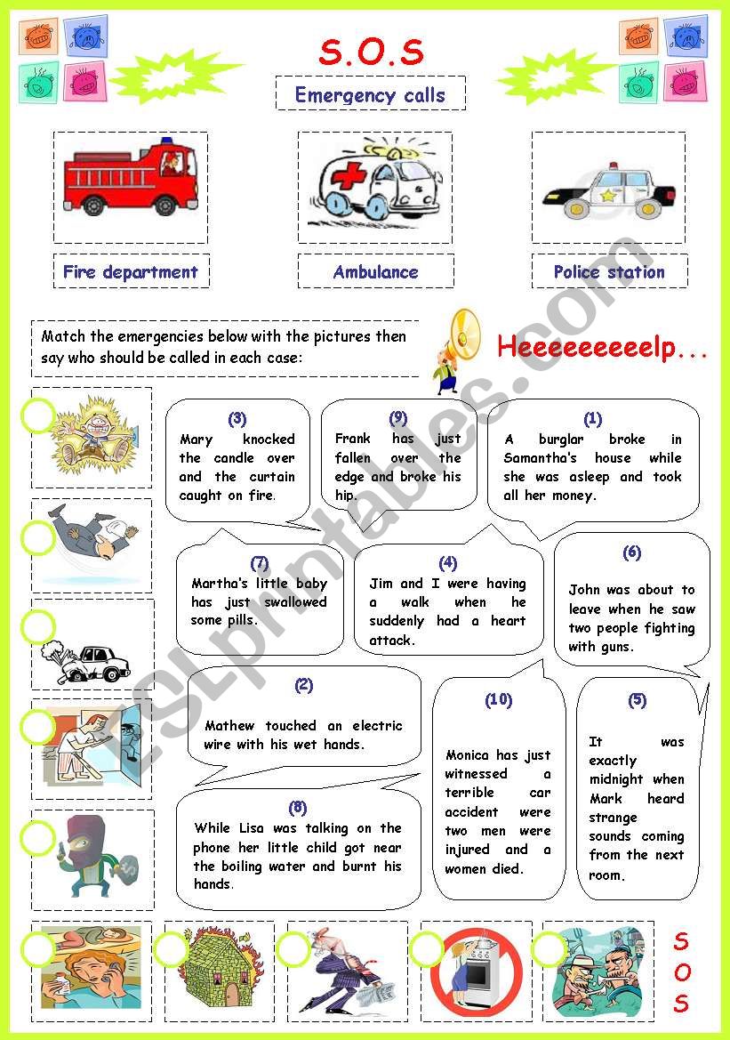 S.O.S: Emergency calls worksheet