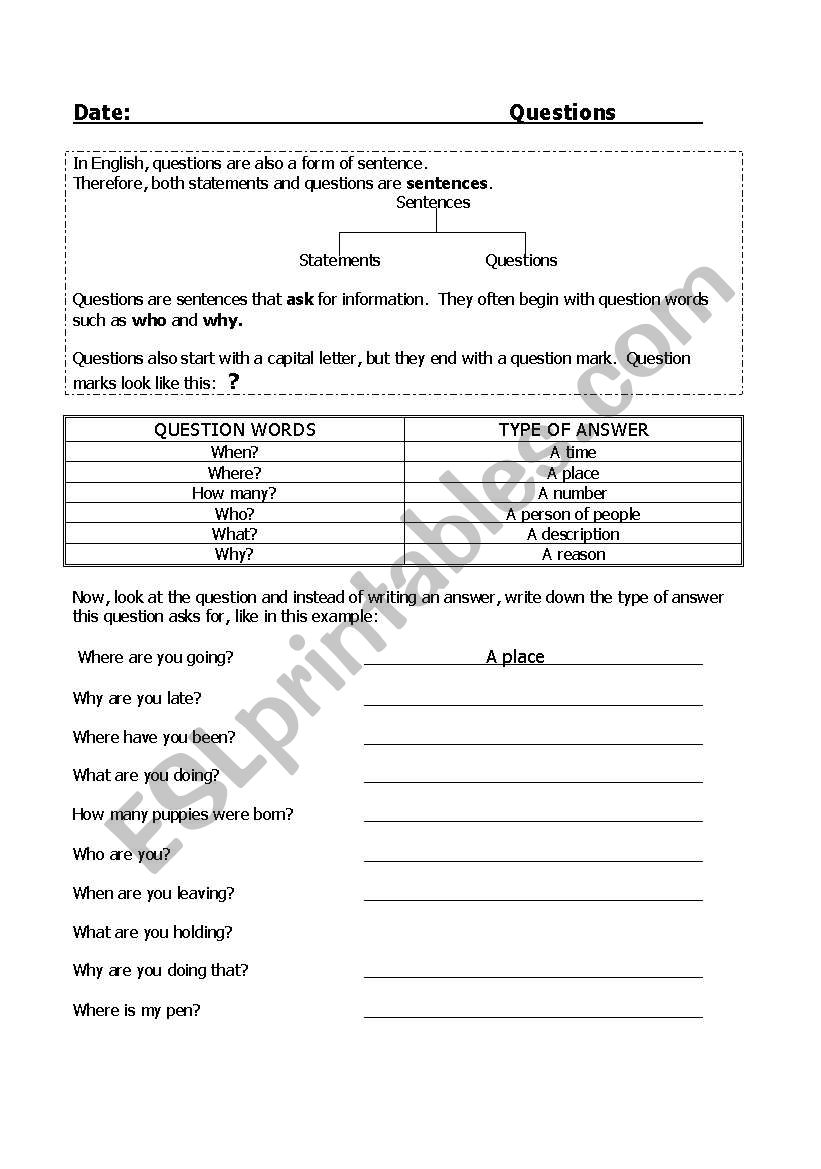 Questions worksheet