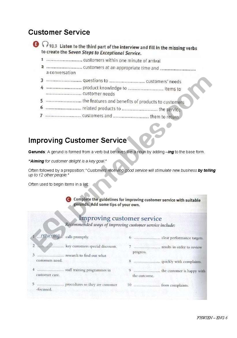 customer service worksheet