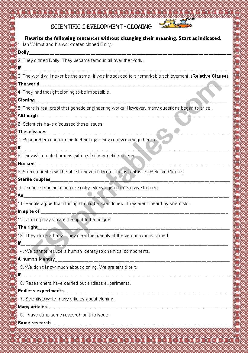 SCIENTIFIC DEVELOPMENT - CLONING