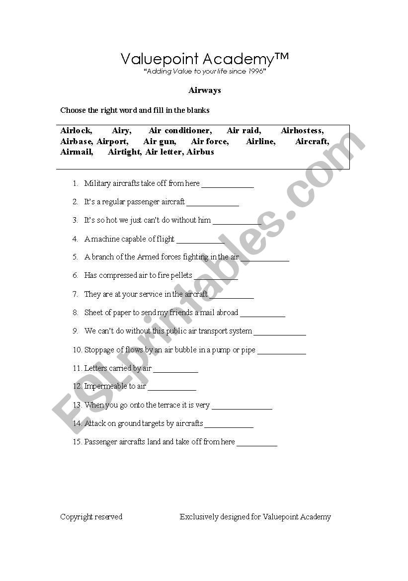 Airways worksheet