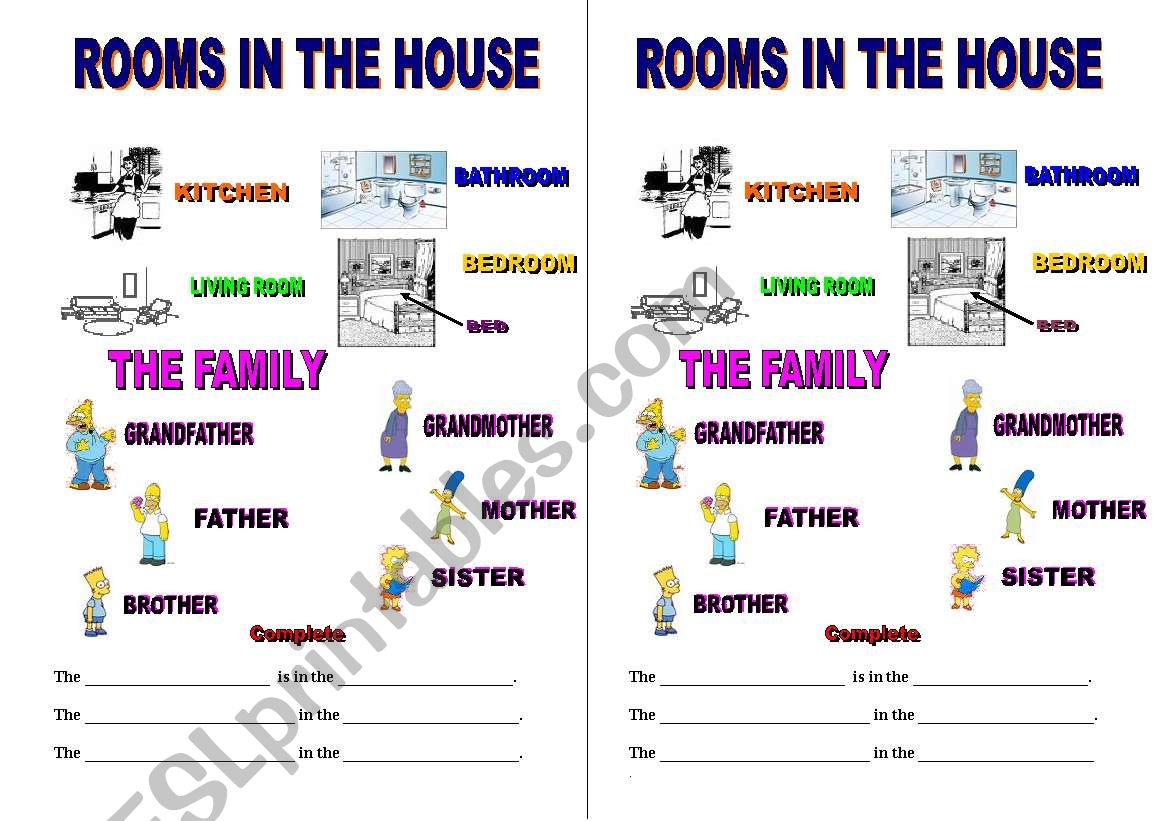 ROOMS IN THE HOUSE AND FAMILY WORKSHEET