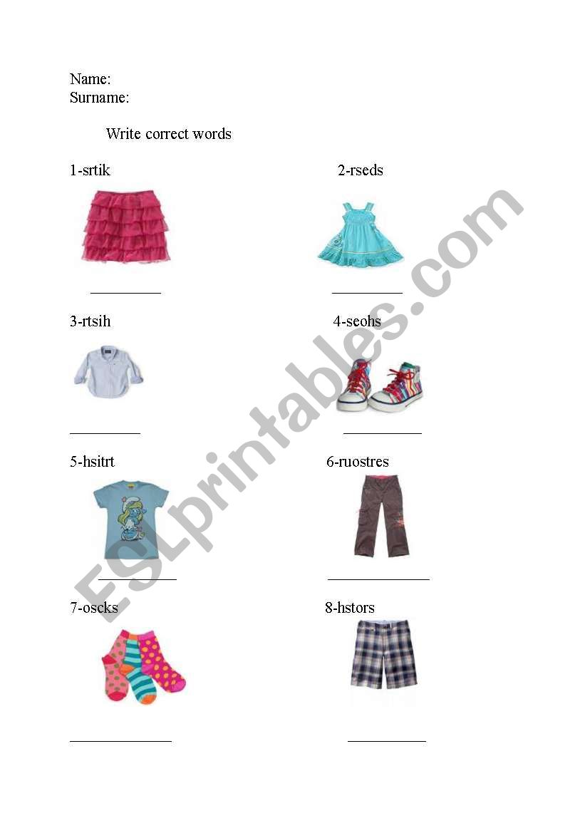 CLOTHES worksheet