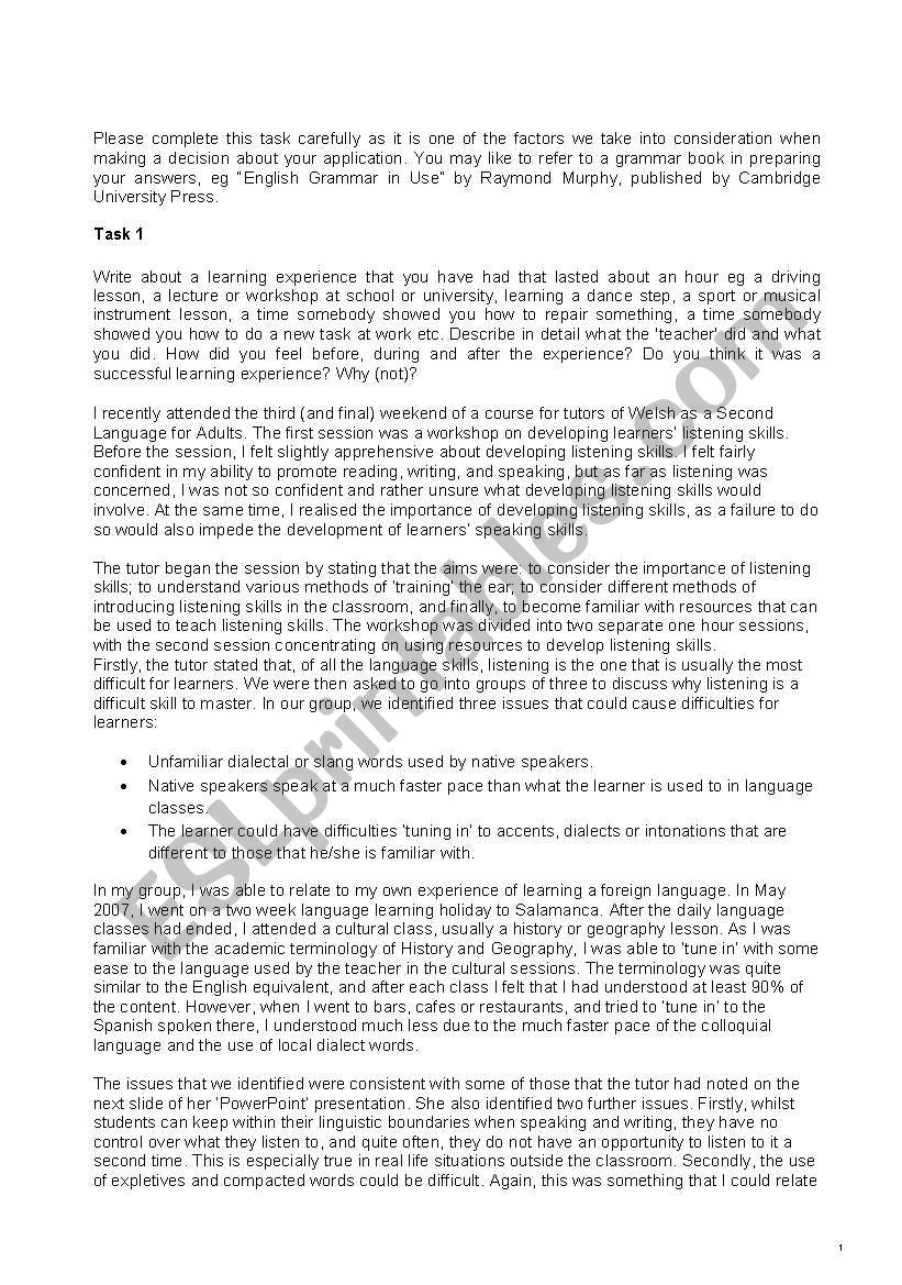 CELTA course pre-interview task (personal learning experience analysis)