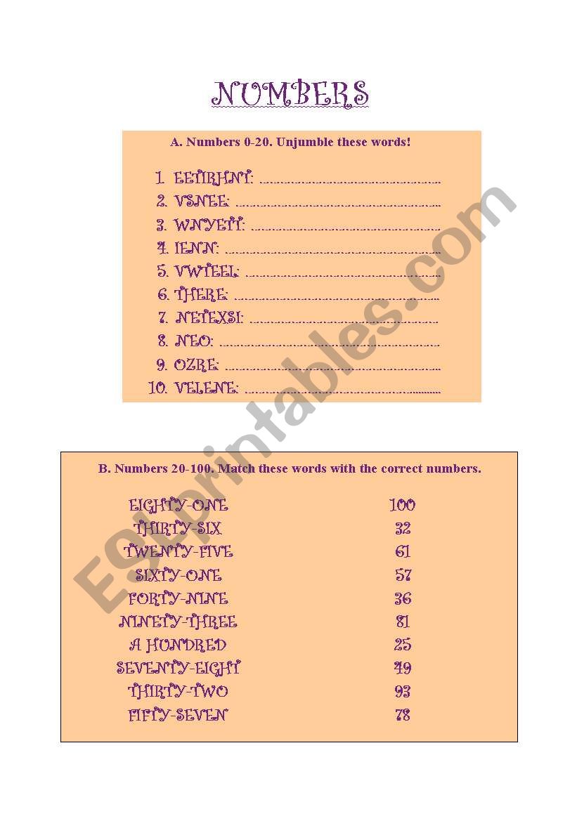 Numbers worksheet