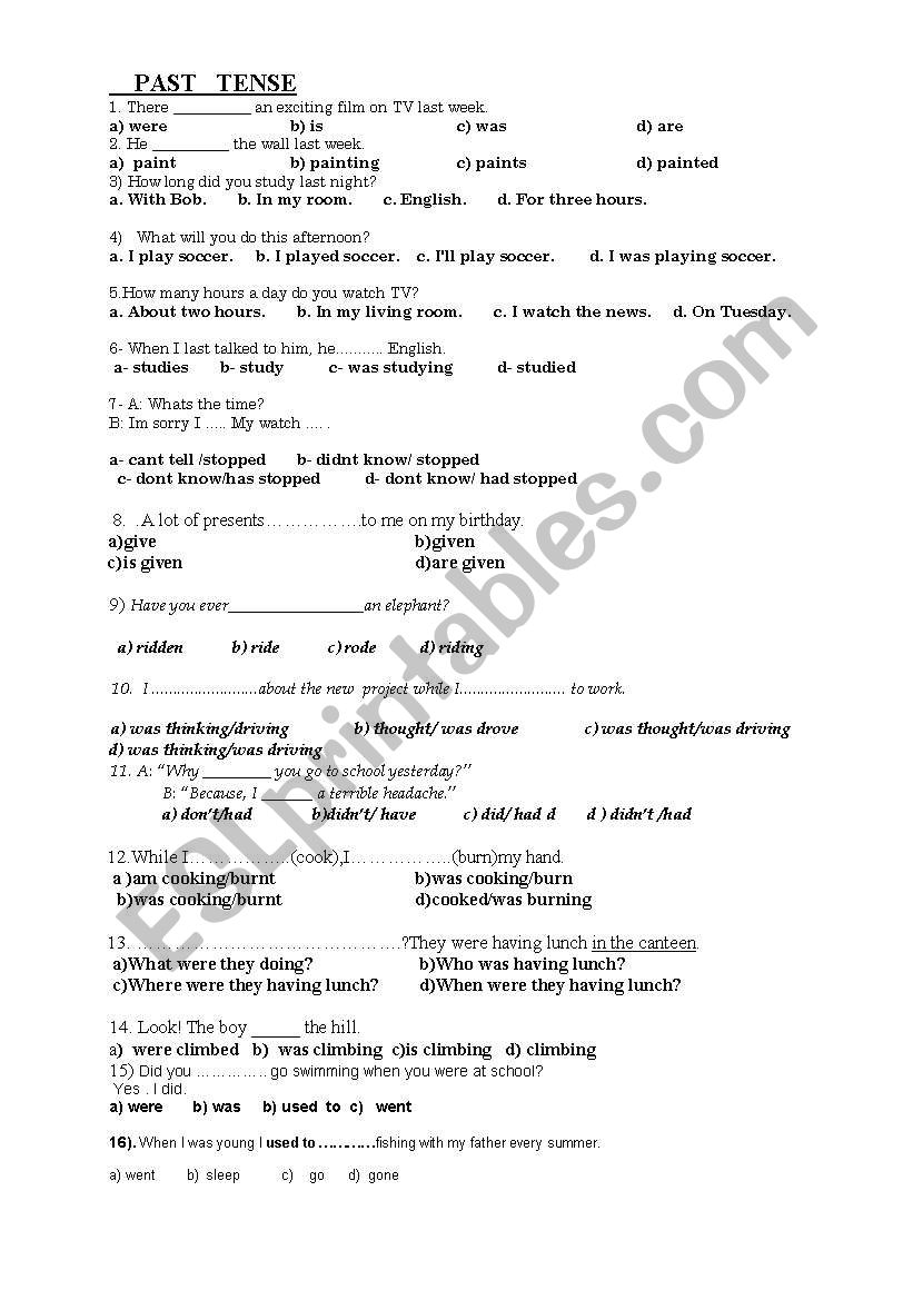 PAST TENSE worksheet