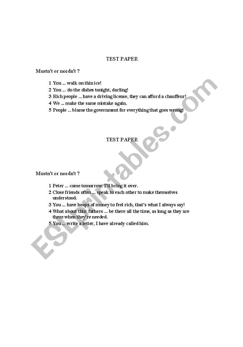 modals worksheet