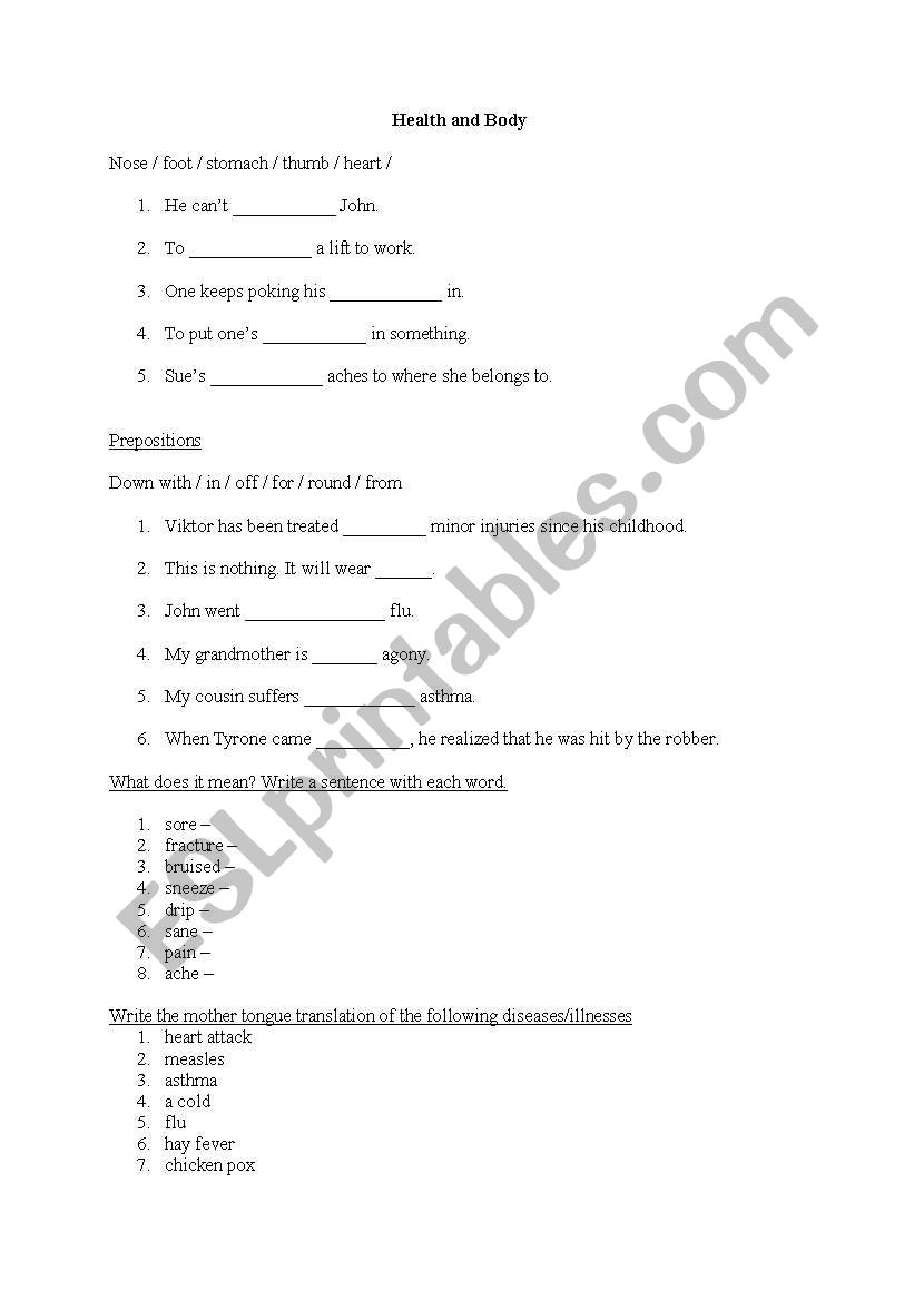 Vocabulary (development or test) Health 