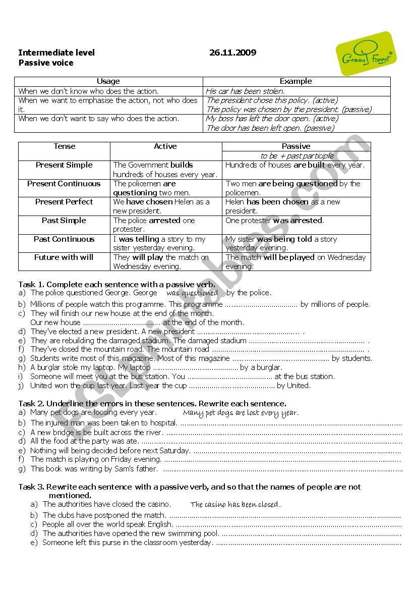 Passive voice worksheet