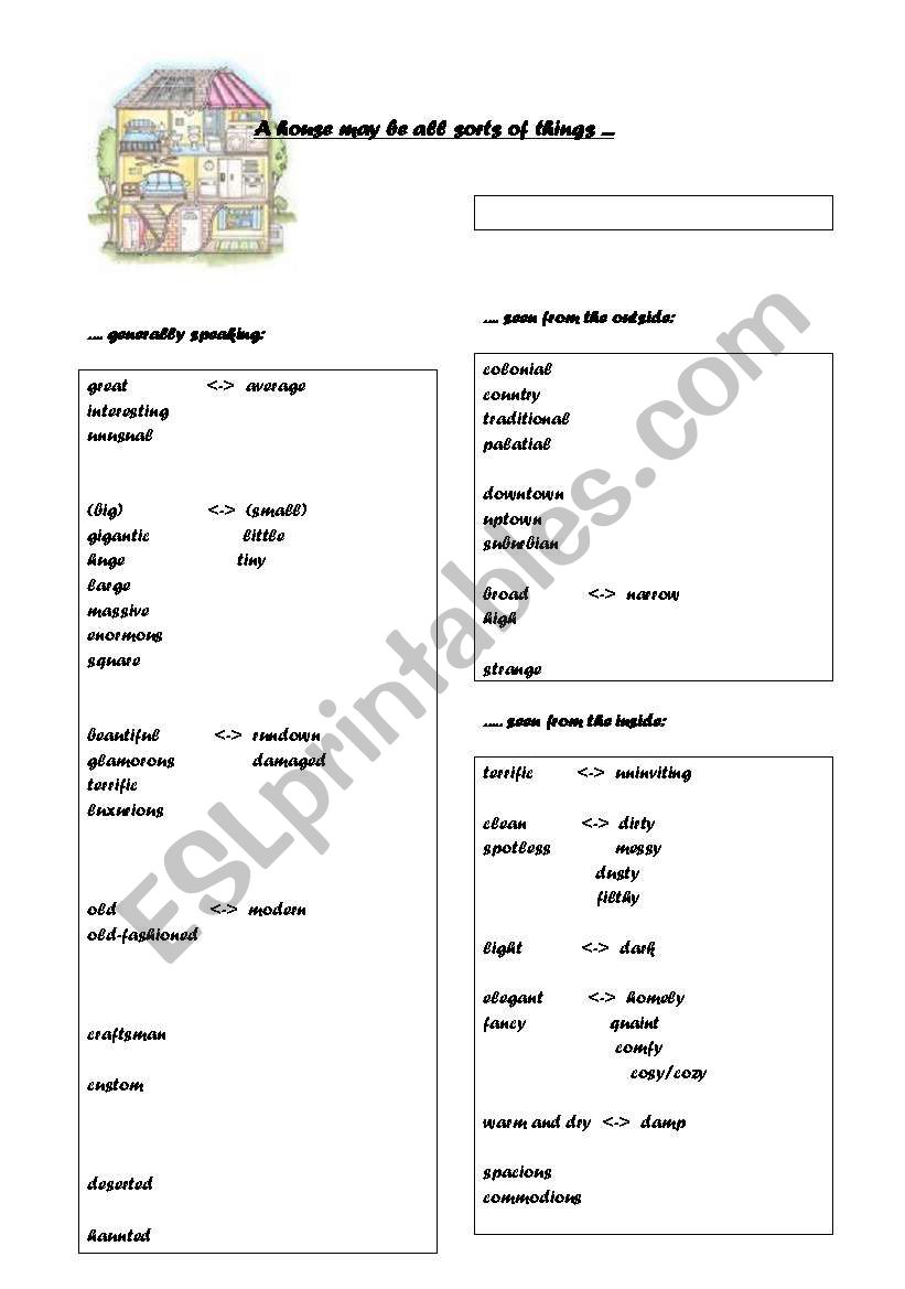 describing a house - list of useful adjectives