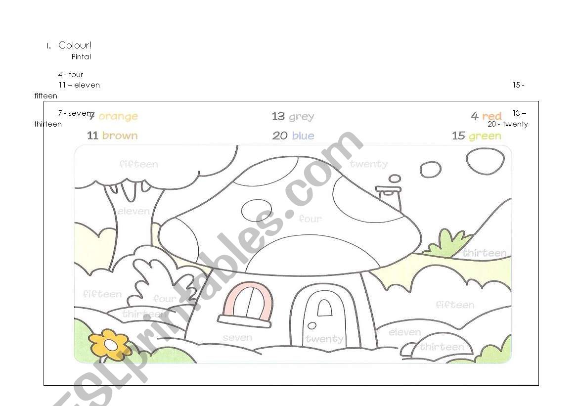 Numbers and colours worksheet