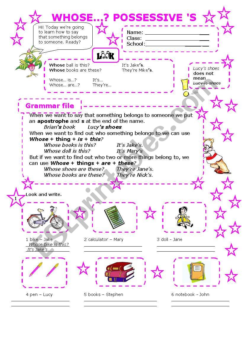 WHOSE POSSESSIVE S part 1 worksheet