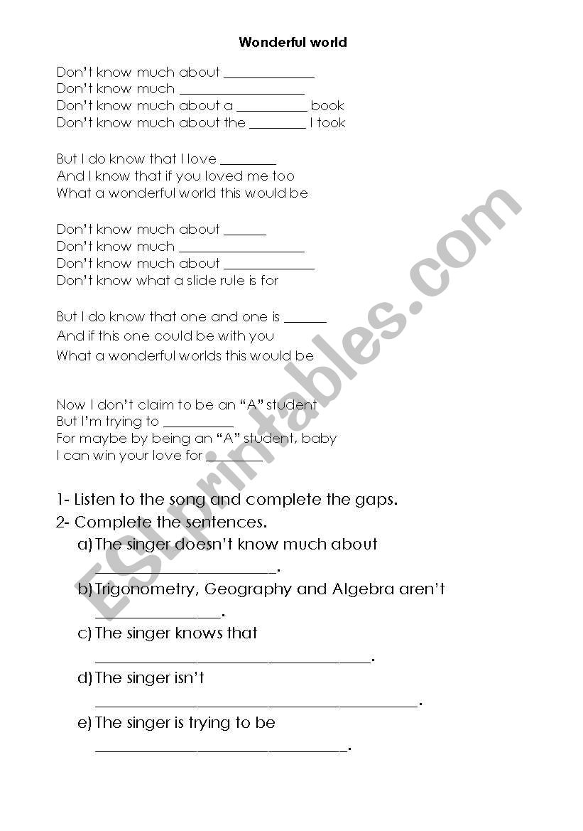 School - Wonderful World worksheet