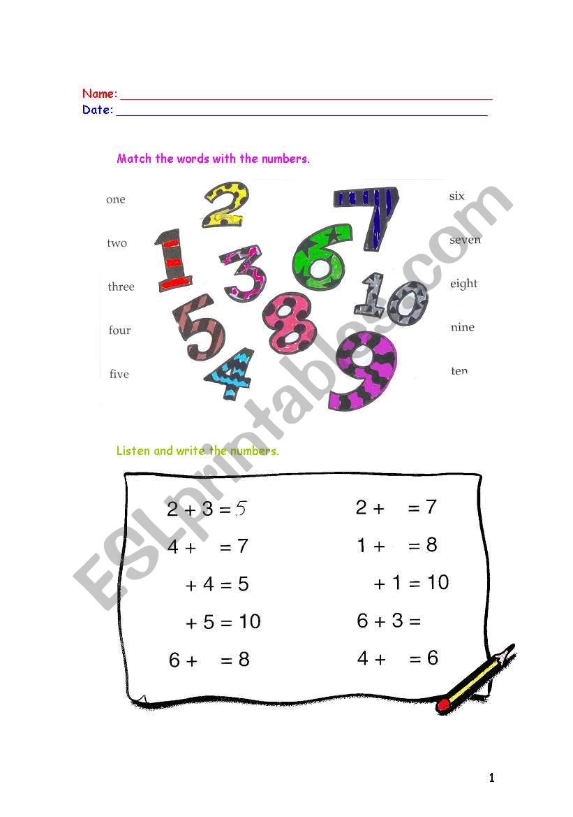 numbers worksheet