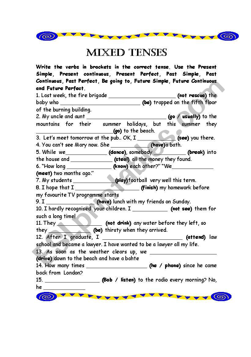 Mixed tenses worksheet