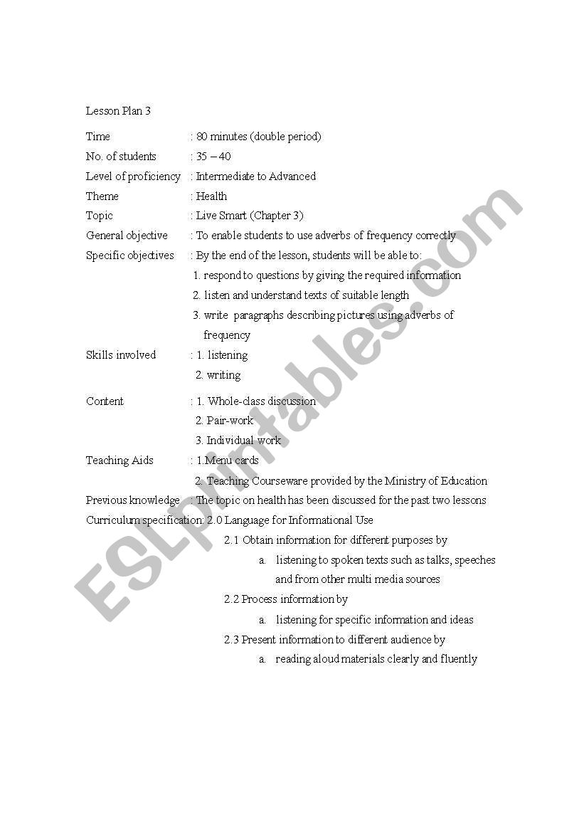 Lesson Plan 3 worksheet