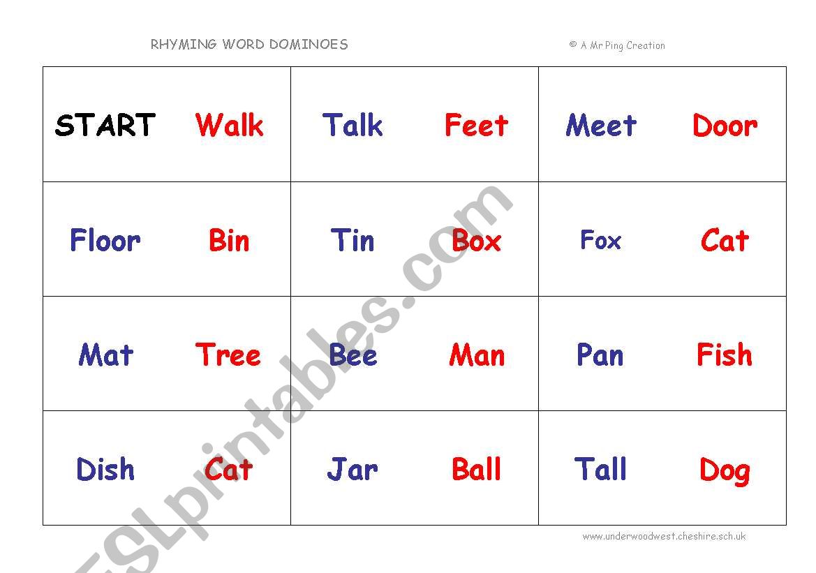 Rhyming Words Dominoes worksheet