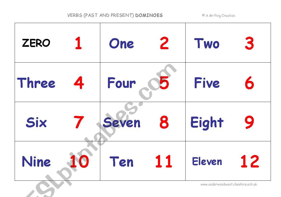 Numbers 0-20 Dominoes worksheet