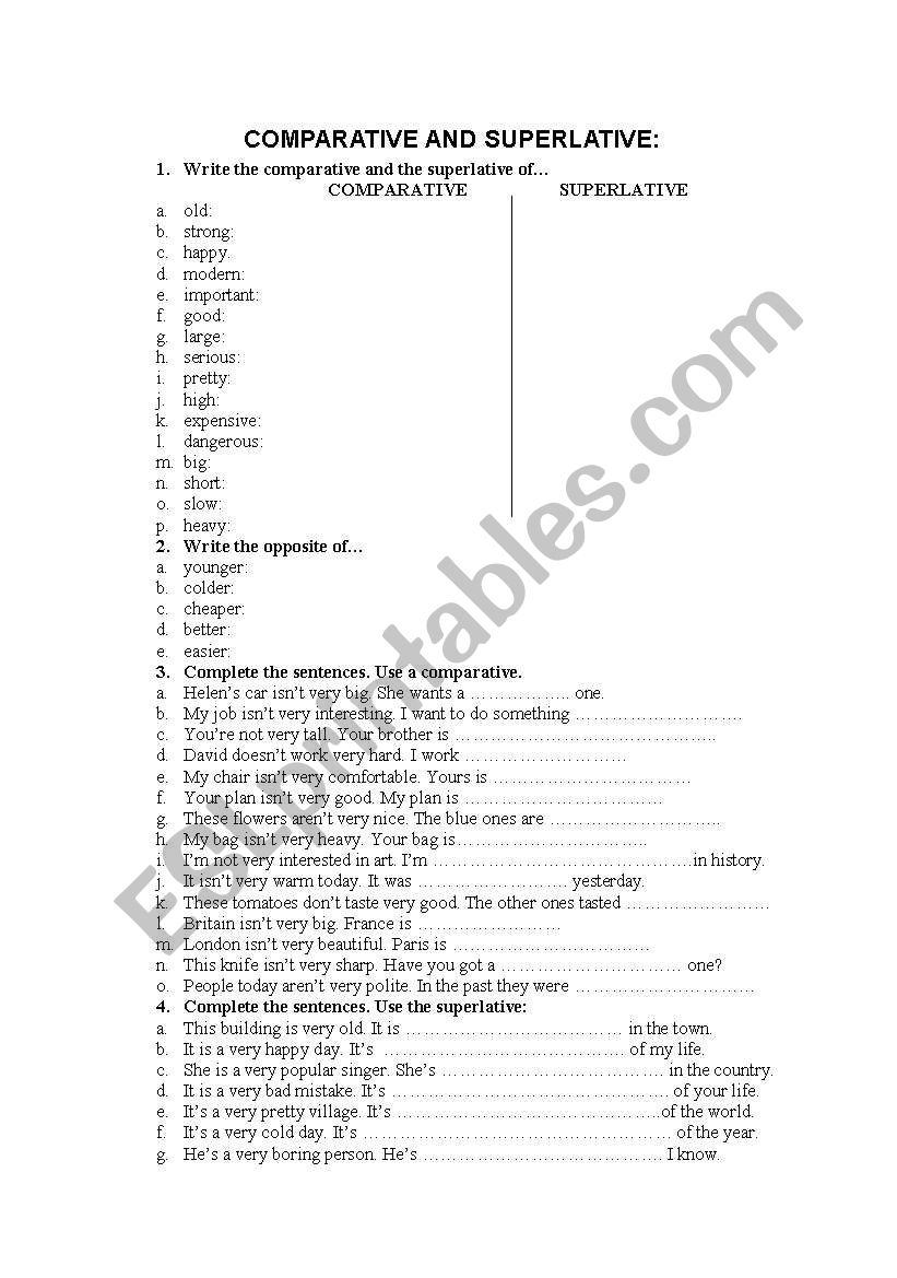 comparative and superlative worksheet