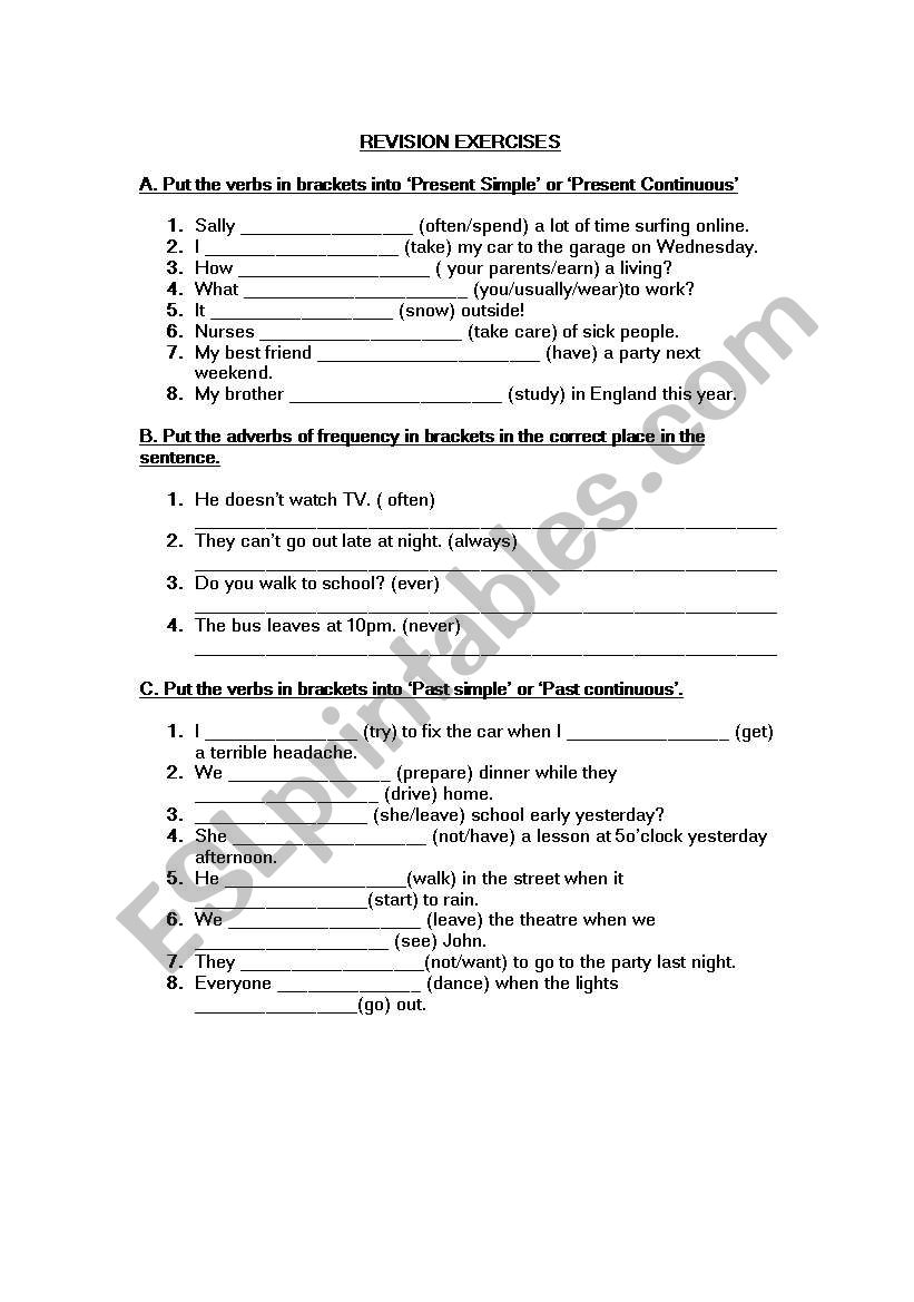 present & past tenses worksheet