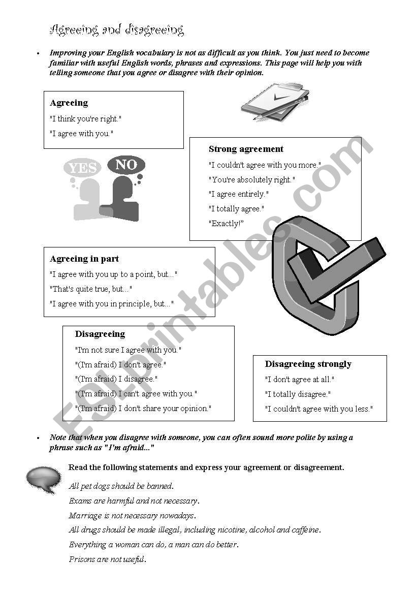 Agreeing and disagreeing worksheet