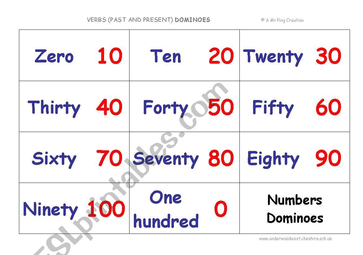 Multiples of 10 Dominoes worksheet