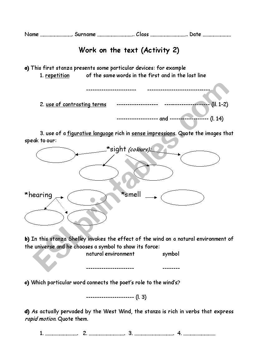 Shelley . a romantic poet worksheet